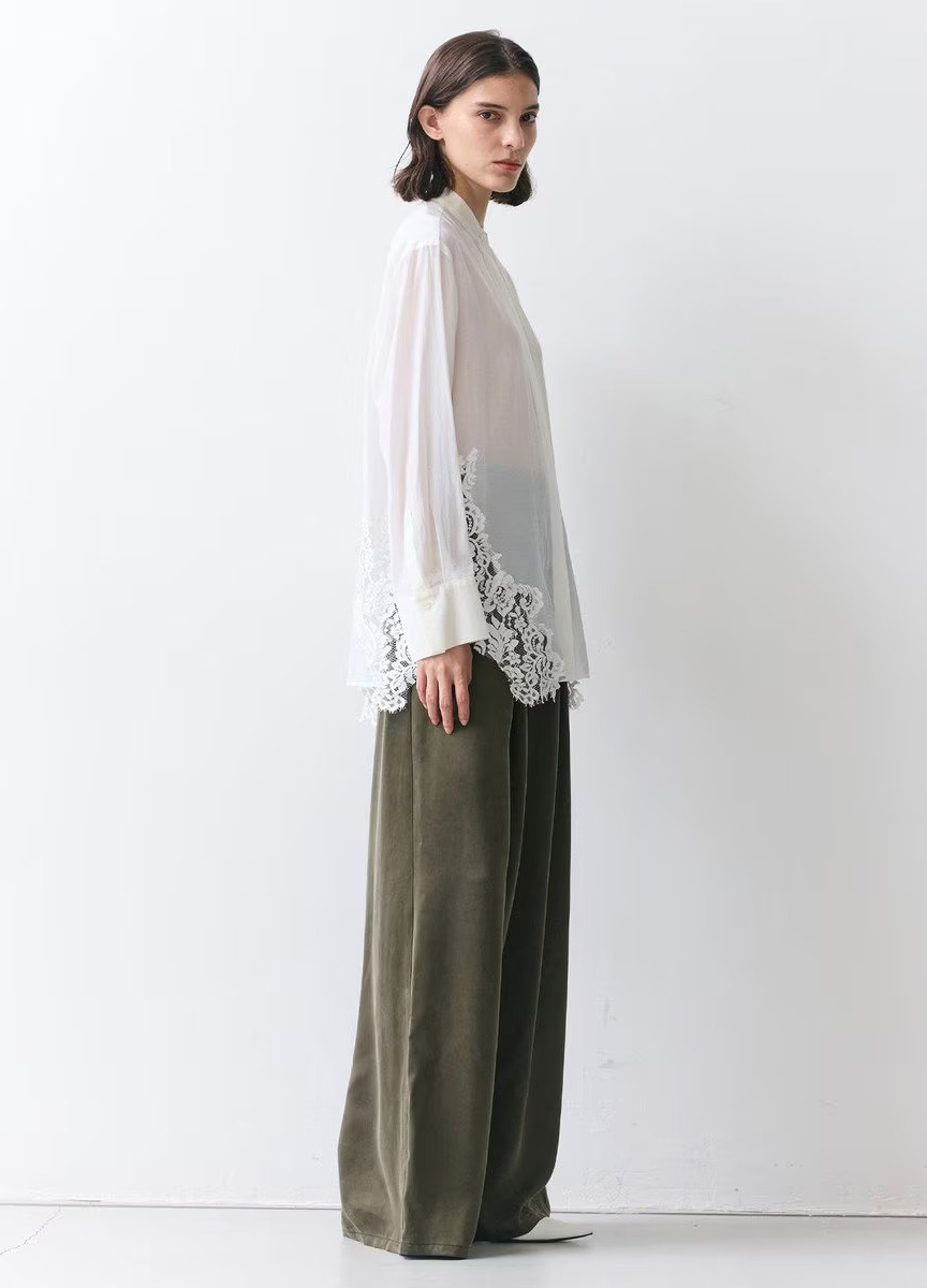 蕾絲拼接立領襯衫